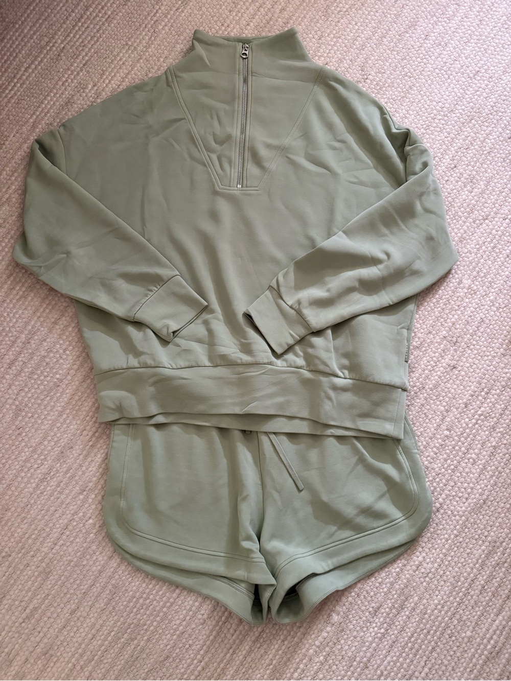 SET: Varley Sage Green Half-Zip Top & Shorts Set